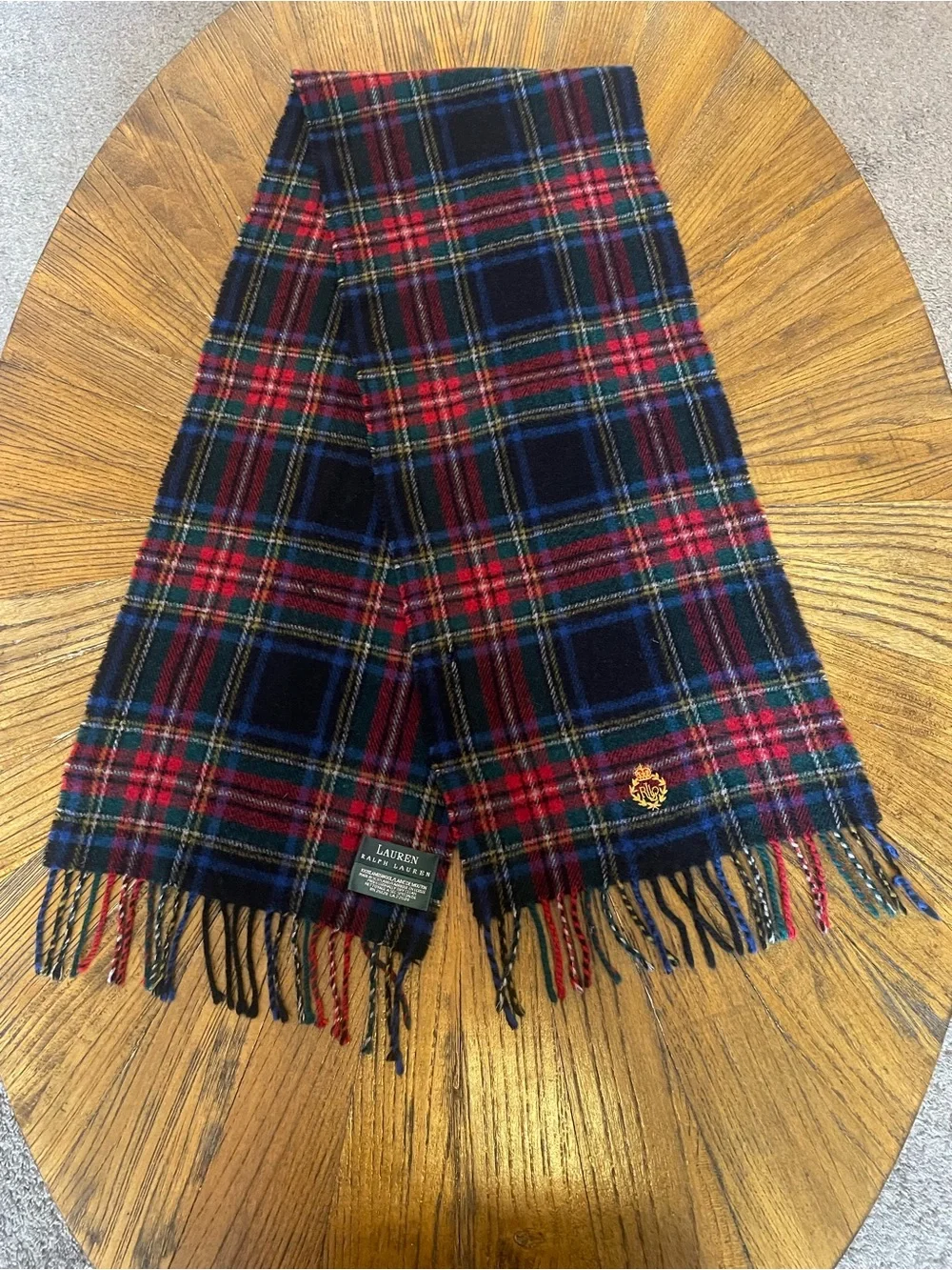 Lauren Ralph Lauren Men's Tartan Plaid Wool Scarf in Navy, Red and Green